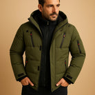 Men's winter jacket featuring a thick padded design and durable zipper, perfect for outdoor activities in cold weather. 4