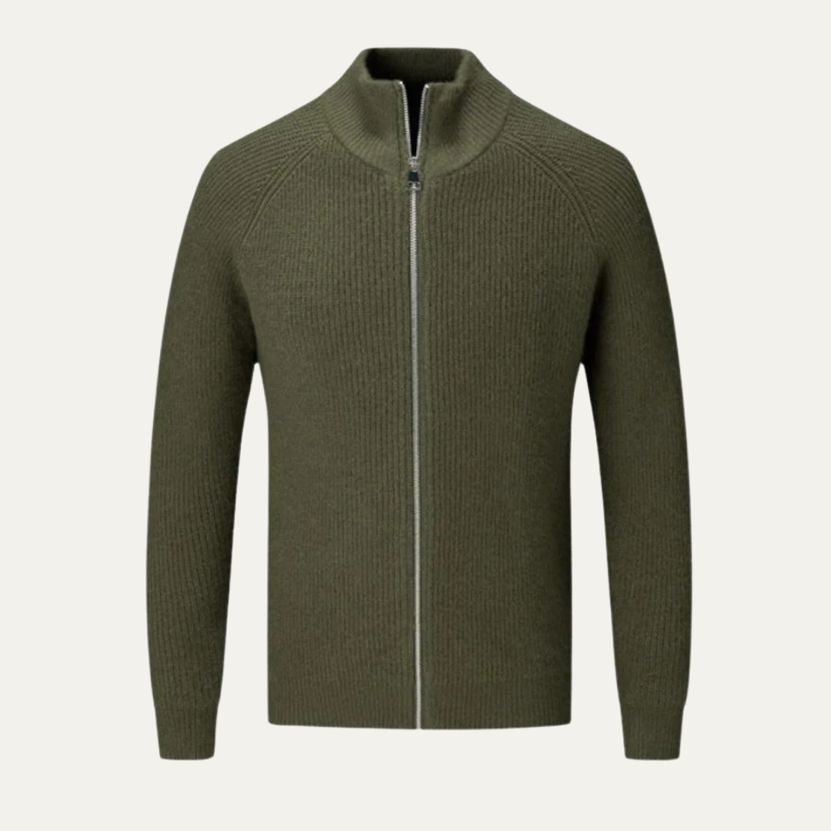 Men's zip-up cardigan featuring a mock neck design, crafted from soft stretch knit fabric, available in black and grey colors. 0
