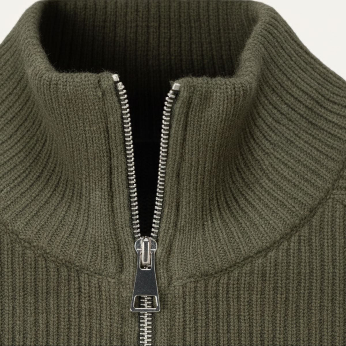 Men's zip-up cardigan featuring a mock neck design, crafted from soft stretch knit fabric, available in black and grey colors. 2