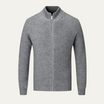 Men's zip-up cardigan featuring a mock neck design, crafted from soft stretch knit fabric, available in black and grey colors. 5