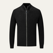 Men's zip-up cardigan featuring a mock neck design, crafted from soft stretch knit fabric, available in black and grey colors. 6