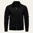 Men's black zip-up cardigan featuring a textured knit design, crafted from soft stretch fabric, with functional pockets for added convenience. 0
