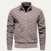 Men's black zip-up cardigan featuring a textured knit design, crafted from soft stretch fabric, with functional pockets for added convenience. 2