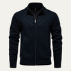 Men's black zip-up cardigan featuring a textured knit design, crafted from soft stretch fabric, with functional pockets for added convenience. 3