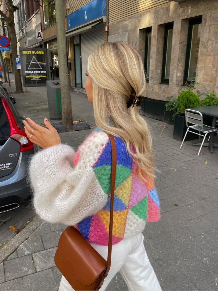 Multicolor cardigan for women featuring a relaxed fit, made from soft plush fabric, perfect for cozy layering in any season. 0