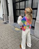 Multicolor cardigan for women featuring a relaxed fit, made from soft plush fabric, perfect for cozy layering in any season. 1