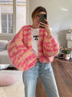 Multicolor cardigan for women featuring a relaxed fit, made from soft plush fabric, perfect for cozy layering in any season. 6