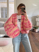 Multicolor cardigan for women featuring a relaxed fit, made from soft plush fabric, perfect for cozy layering in any season. 6