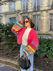 Multicolor cardigan for women featuring a relaxed fit, made from soft plush fabric, perfect for cozy layering in any season. 7