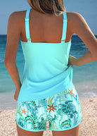 Ocean print tankini swimwear for women featuring flattering tummy coverage and adjustable straps, perfect for beach days and poolside relaxation. 1