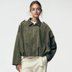 Oversized suede-style bomber jacket for women featuring a zip front and drop shoulders, perfect for casual fashion outerwear. 2