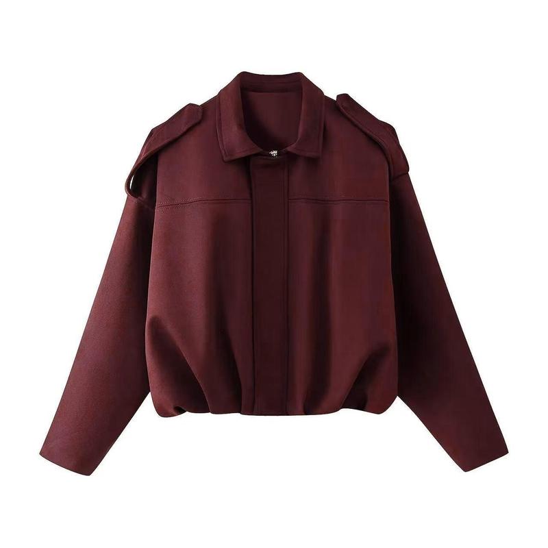 Oversized suede-style bomber jacket for women featuring a zip front and drop shoulders, perfect for casual fashion outerwear. 3