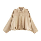 Oversized suede-style bomber jacket for women featuring a zip front and drop shoulders, perfect for casual fashion outerwear. 5