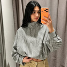 Plaid crop bomber jacket for women featuring ribbed cuffs, lightweight zip-up design perfect for spring and autumn layering. 6