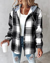 Plaid shacket for women featuring an attached drawstring hood and relaxed fit, perfect for casual layering in stylish autumn outfits. 2