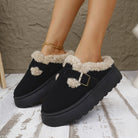 Platform slipper boots for women featuring a plush lining, available in khaki, brown, or black, with a stylish suede-look and ankle height design. 2