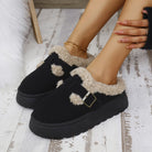 Platform slipper boots for women featuring a plush lining, available in khaki, brown, or black, with a stylish suede-look and ankle height design. 4
