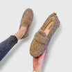 Plush slip-on slippers with cushioned sole in khaki, black, and beige, featuring an ultra-soft closed toe design for maximum comfort and relaxation 0