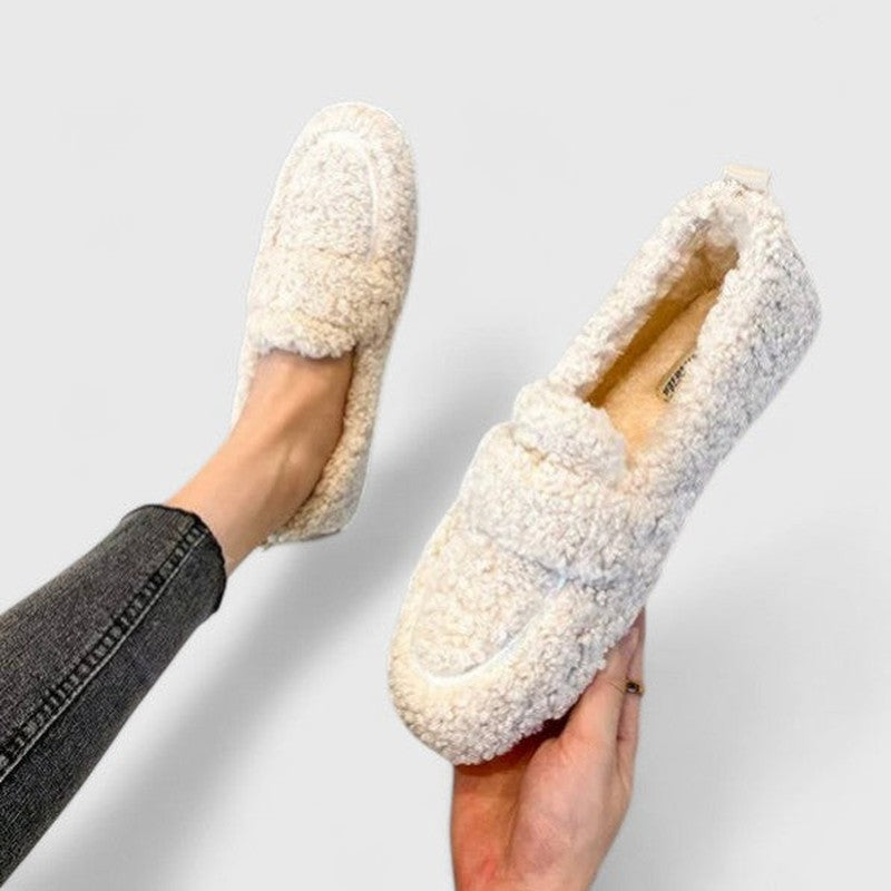 Plush slip-on slippers with cushioned sole in khaki, black, and beige, featuring an ultra-soft closed toe design for maximum comfort and relaxation 2
