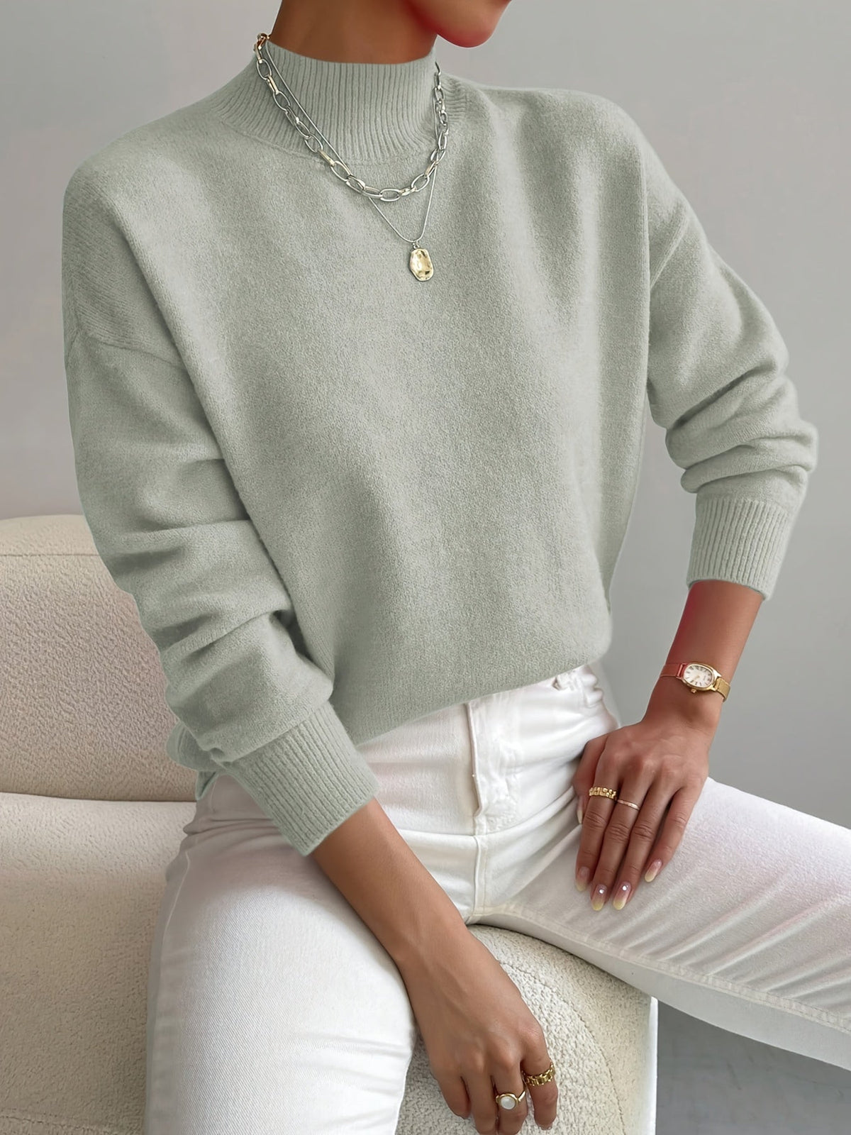 Roll neck jumper featuring a stylish turtleneck design, crafted from soft warm fabric, perfect for cozy autumn wear. 0