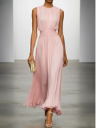 Sleeveless maxi dress featuring a ruched bodice and a flowing A-line skirt, perfect for elegant occasions and casual outings for women. 2