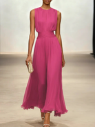 Sleeveless maxi dress featuring a ruched bodice and a flowing A-line skirt, perfect for elegant occasions and casual outings for women. 4