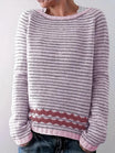 Striped knit sweater featuring a relaxed fit and a two-tone design with a patterned hem, perfect for casual wear and hip-length styling. 0