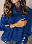 Turtleneck knit sweater with button cuffs in a relaxed fit, perfect for casual everyday wear, featuring a warm and cozy design ideal for fall and winter 4