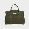 Vintage linen canvas tote bag featuring reinforced handles and a secure snap closure, designed for water resistance and ample space, perfect for everyday use. 7