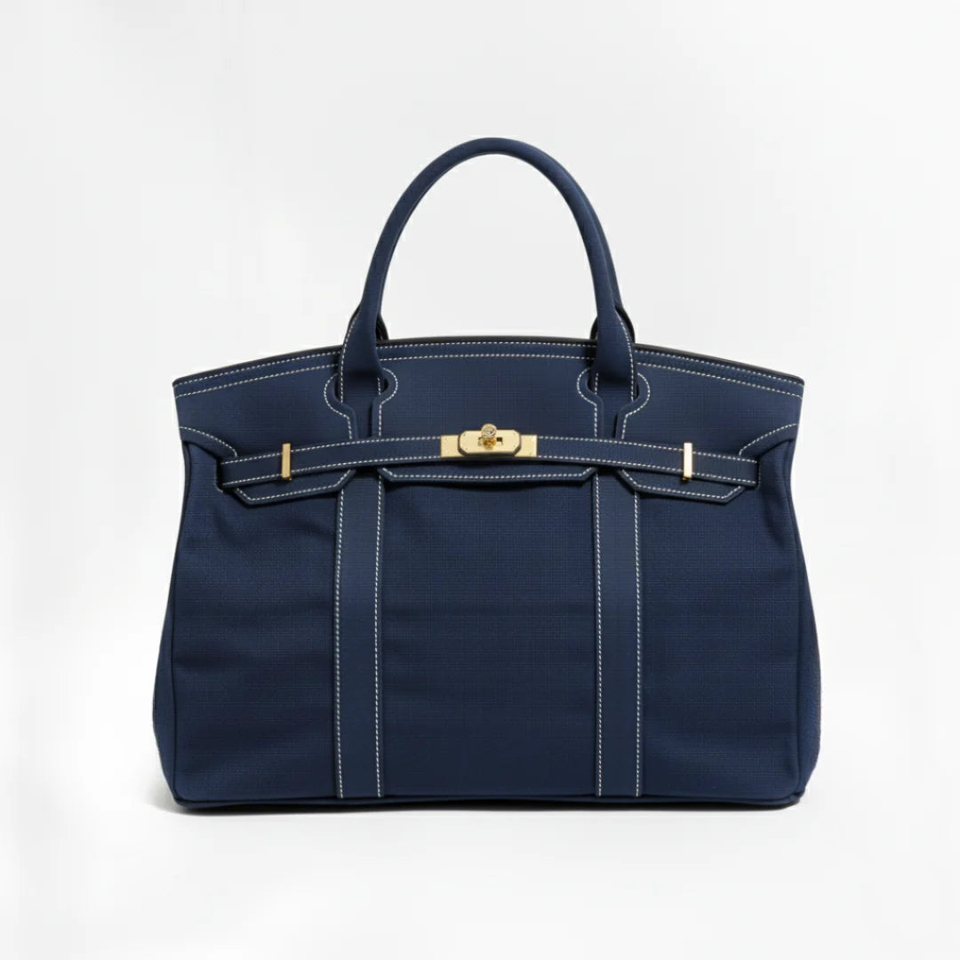 Vintage linen canvas tote bag featuring reinforced handles and a secure snap closure, designed for water resistance and ample space, perfect for everyday use. 8