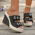Wedge sandals for women featuring adjustable straps and cushioned comfort, designed with a modern fray edge for stylish summer wear. 6
