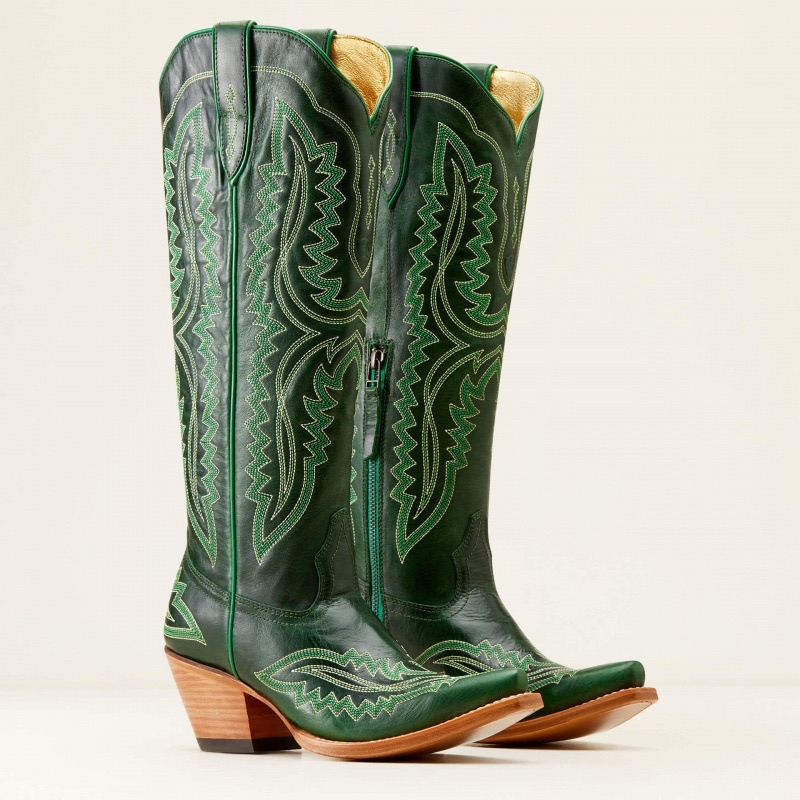 Olive leather western boot featuring a sculpted heart design and stylish metal accents, perfect for adding a unique touch to any outfit. 0