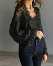 Elegant white blouse featuring a scalloped floral neckline and long lantern sleeves, perfect for summer outings and casual chic outfits for women. 3