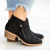 Black suede women's ankle boots featuring a stylish side zipper and a comfortable low block heel, perfect for casual and chic outfits. 3