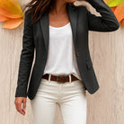 Elegant black women's blazer with tailored fit, perfect for office wear, available in plus size options. 0