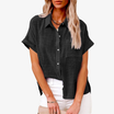 Lightweight white short sleeve women's blouse featuring a button-up front and classic collar, perfect for summer wear. 1