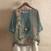 Women's vintage print blouse featuring a relaxed fit, lightweight and breathable fabric, perfect for a boho style look. 0