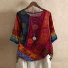 Women's vintage print blouse featuring a relaxed fit, lightweight and breathable fabric, perfect for a boho style look. 2