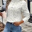 Women's cable-knit turtleneck sweater featuring a relaxed fit, perfect for cozy warmth during autumn and winter seasons. 14
