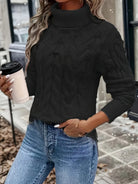 Women's cable-knit turtleneck sweater featuring a relaxed fit, perfect for cozy warmth during autumn and winter seasons. 7