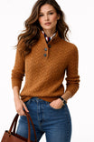 Women's cable knit sweater featuring a stylish button neck, designed for a relaxed fit in a soft wool-blend, perfect for both casual and business-cas 0