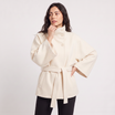 Women's oversized winter coat featuring a high collar and adjustable belt, designed for warmth and style, perfect for cold weather fashion. 6