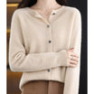 Women's black cardigan featuring a button front and relaxed fit, made from soft stretch knit fabric, perfect for layering and comfortable wear. 6