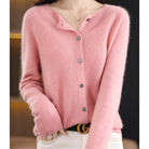 Women's black cardigan featuring a button front and relaxed fit, made from soft stretch knit fabric, perfect for layering and comfortable wear. 7