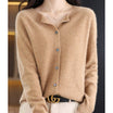Women's black cardigan featuring a button front and relaxed fit, made from soft stretch knit fabric, perfect for layering and comfortable wear. 9