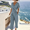 Women's Casual V-Neck Jumpsuit with Short Sleeves – Flowy Summer Style 1