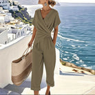Women's Casual V-Neck Jumpsuit with Short Sleeves – Flowy Summer Style 2