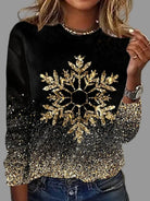 Women's Christmas sweater featuring elegant golden snowflakes, perfect for cozy holiday gatherings and festive celebrations. 0