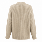 Women's chunky knit cardigan featuring an open front design, crafted from a soft wool-blend in oatmeal cream, designed for a relaxed fit. 1