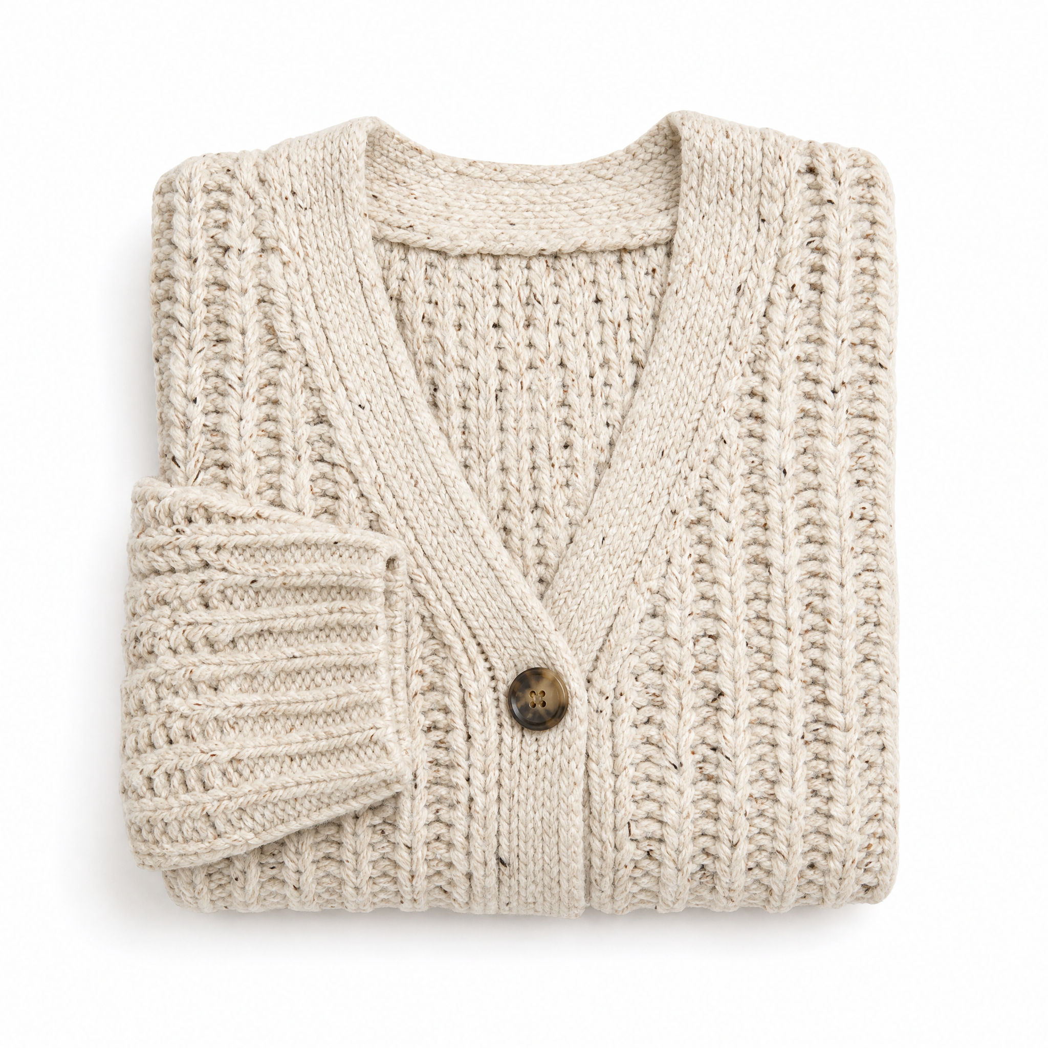 Women's chunky knit cardigan featuring an open front design, crafted from a soft wool-blend in oatmeal cream, designed for a relaxed fit. 3
